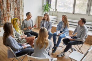 people in a group talking