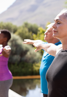 people doing yoga outside