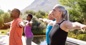 people doing yoga outside