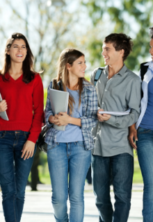 College students walking together outside