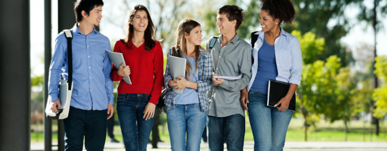 College students walking together outside