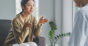 a woman confiding in her counselor