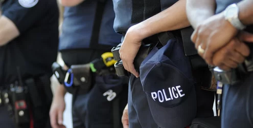 closeup of a line of police officers
