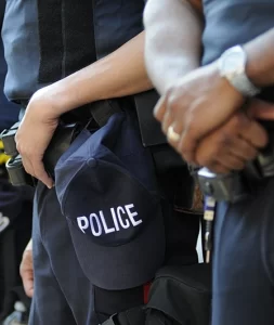 closeup of a line of police officers