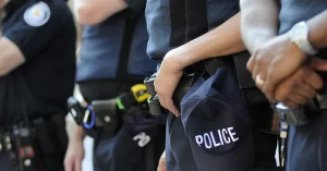 closeup of a line of police officers