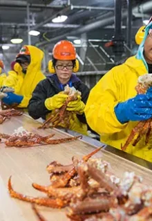 workers on the line at Trident Seafoods