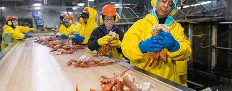 workers on the line at Trident Seafoods