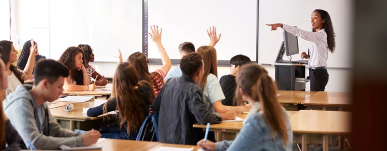 teacher calls on students with their hands raised